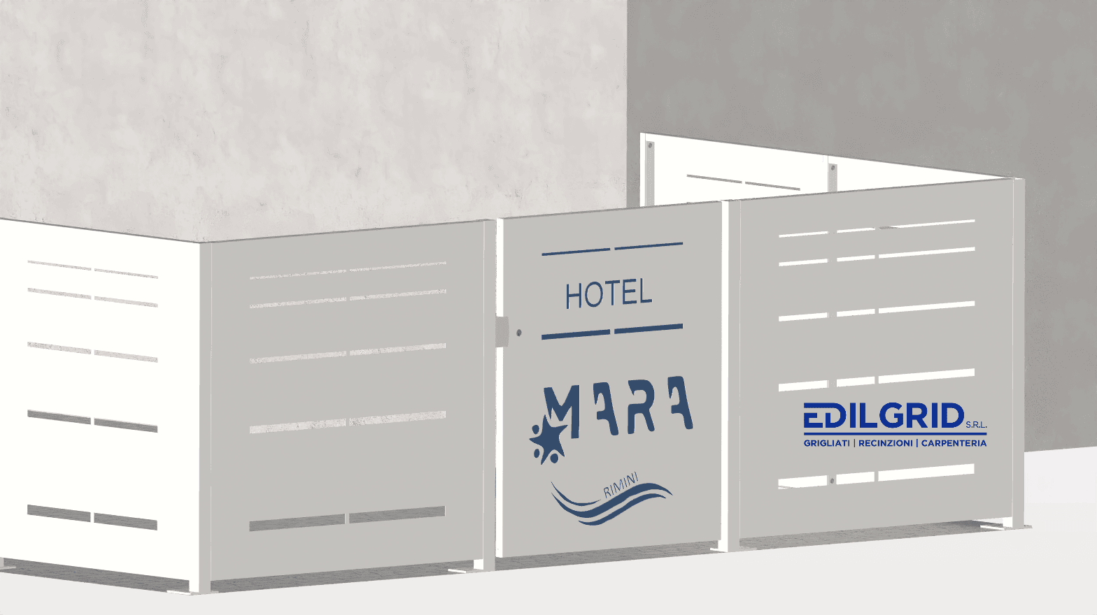 Recinzione in Lamiera Zincata Verniciata – Modello City per Hotel a Rimini a Rimini: Recinzioni Oscuranti Frangivista by Edilgrid